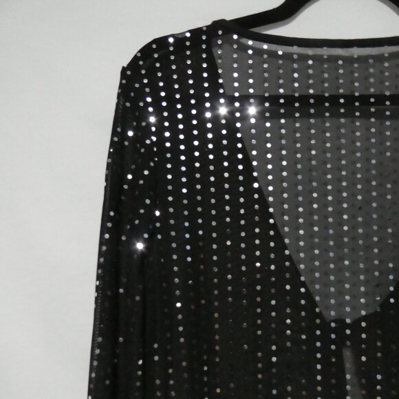SHEIN - Curve | 2XL | Sheer Sparkling Black Sequin Cardigan | Lace Up Front - Picture 9 of 14